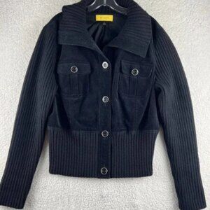 St. John Women's Size 14 Black Cotton Wool Blend Velvet Jacket